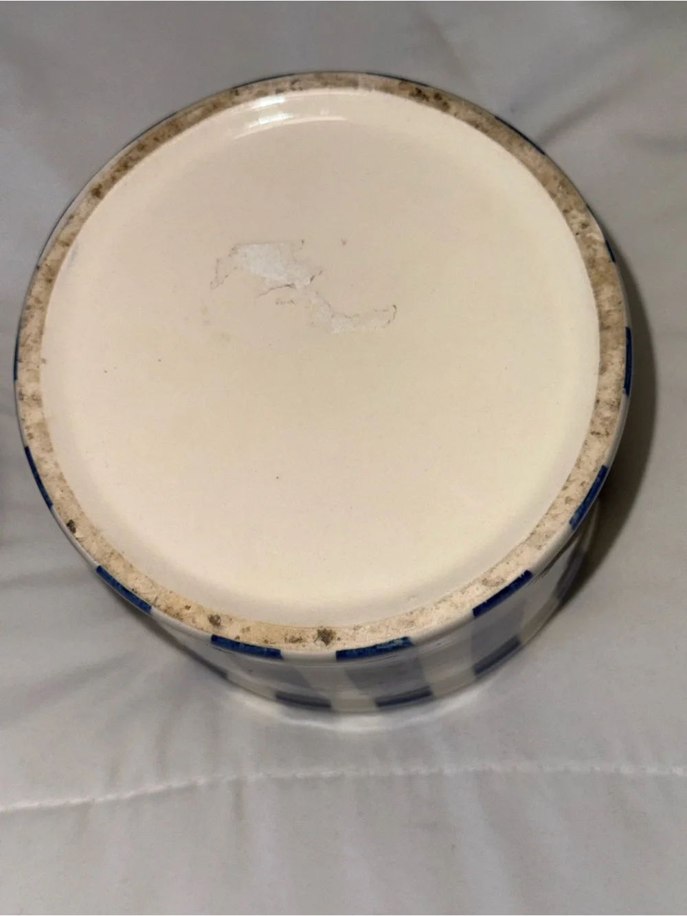 Ceramic Blue & White Striped Kitchen Canister with Wooden Lid. 6x5”